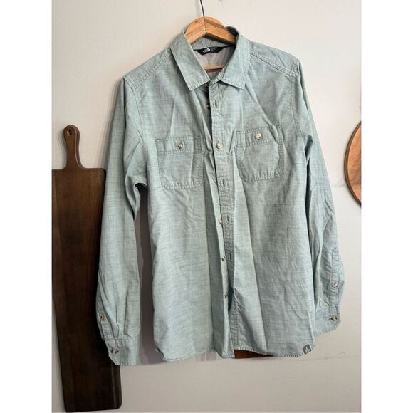 The North Face Gray Heather Cotton Blend Long Sleeve Button Up Shirt Size Medium - Picture 1 of 5